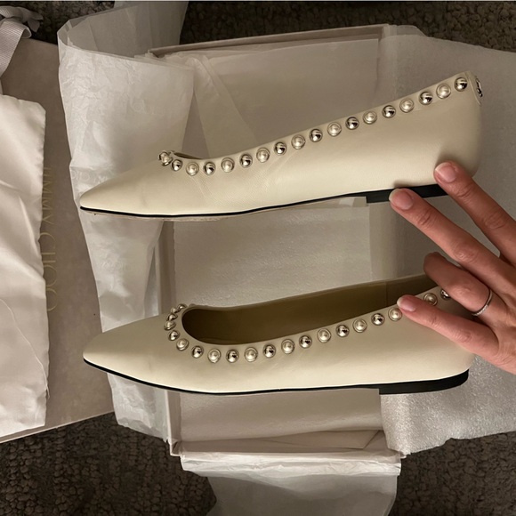 Authentic Jimmy Choo Mirele Flat Shoes Pearls Around 38 (US 8) $670 - Picture 5 of 9